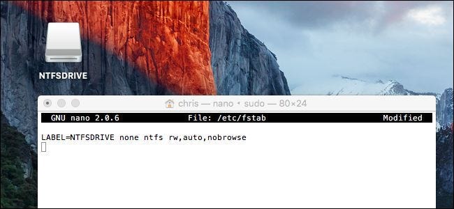fstab file for ntfs writing on mac